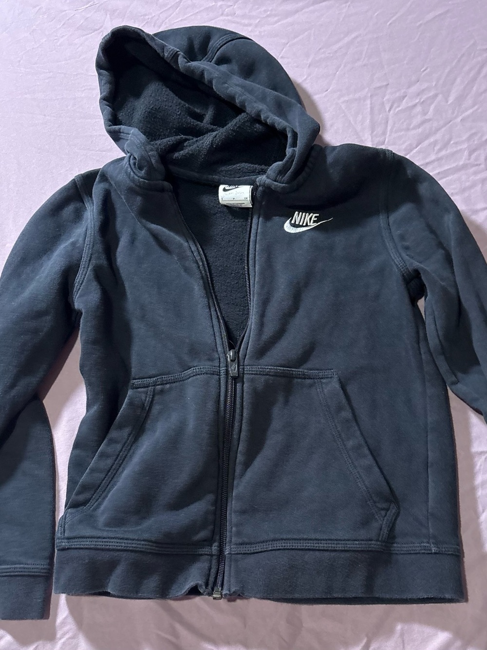 Nike Kids Black Hooded Zip-Up Sweatshirt with White Logo